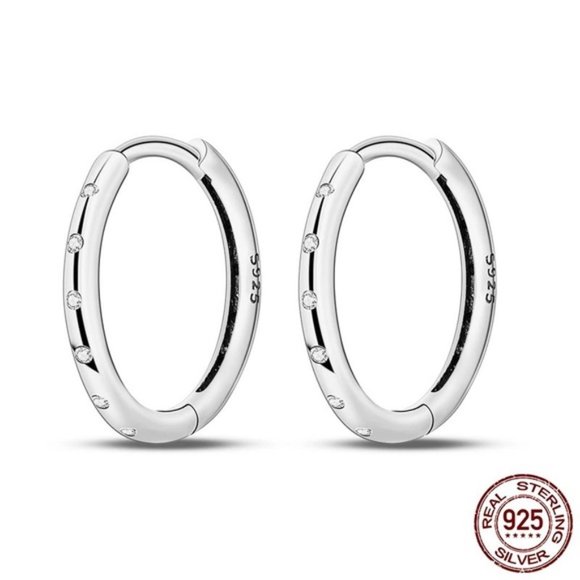925 Sterling Silver Circle Cubic Zircon Hoop Earrings - Picture 2 of 7